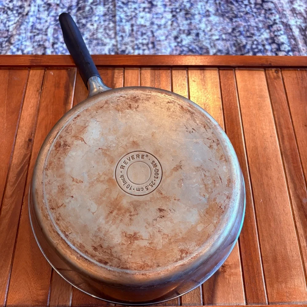 Revere 10” Stainless Steel Frying Pan with Black Handle Vintage